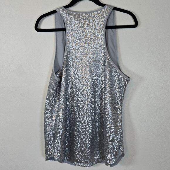 Gap Festive Sequin Tank Women's M Gray Silver Lined Celebration Wear Cocktails - Picture 2 of 6
